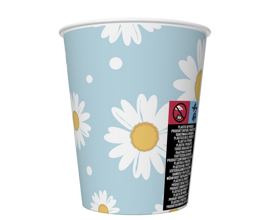 Paper cups, blue, daisies, 250 ml, 6 pcs.
